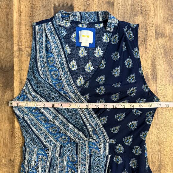 Maeve Anthropologie Eclipsed Wrap Dress Paisley Patchwork Blue Women’s Size 8 - Picture 7 of 11